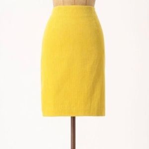 Anthro Maeve Yellow Corduroy Pencil Skirt